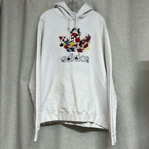 ADIDAS white colorful paint spatter Logo pullover thick  hoodie sweatshirt top